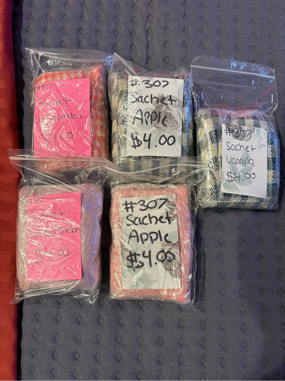 Handmade Scented Sachets bundle 5 pack 
Apple vanilla and watermelon